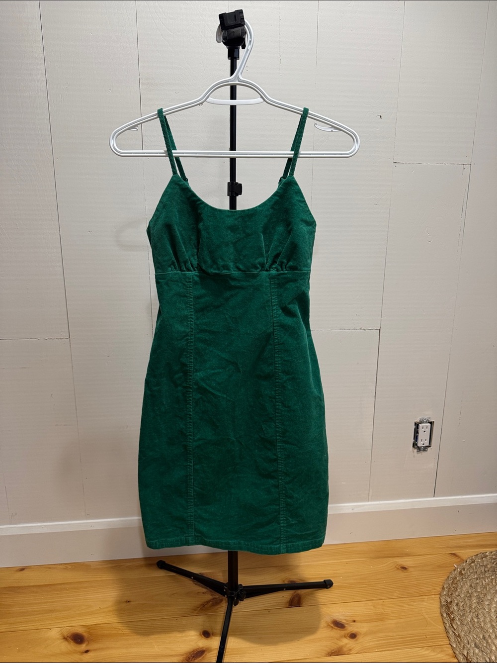 Sleeveless Green Corduroy Mini Dress - Emerald